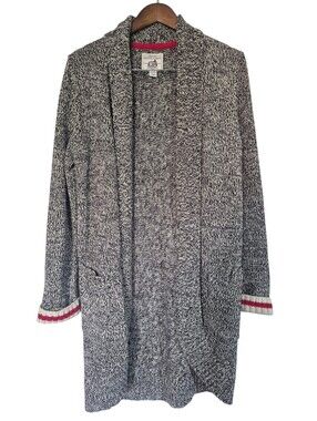 Roots Cabin Salt & Pepper Classic Shawl Collar Open Front Cardi Sweater Medium